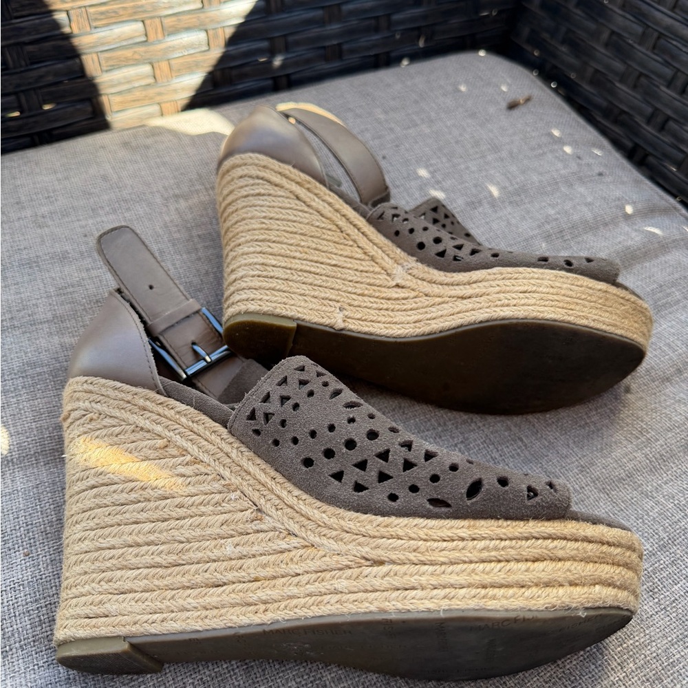Marc Fisher Espadrille Stylish Brown Wedge Sandals - Picture 4 of 5